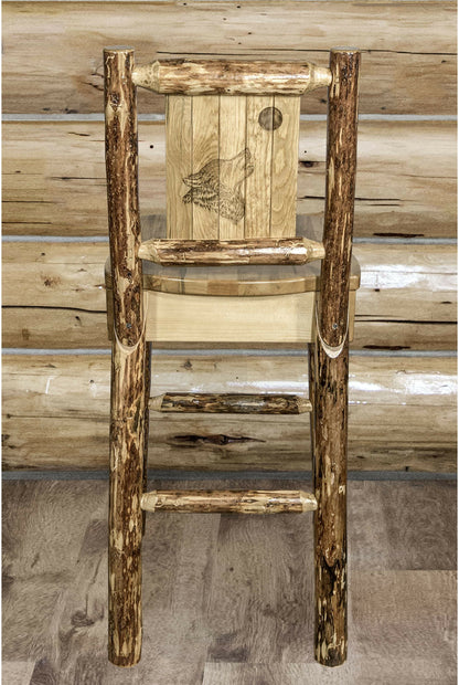 Montana Woodworks Glacier Country Kollektion Counter Height Barshocker mit Rücken - Laser Gravur Design
