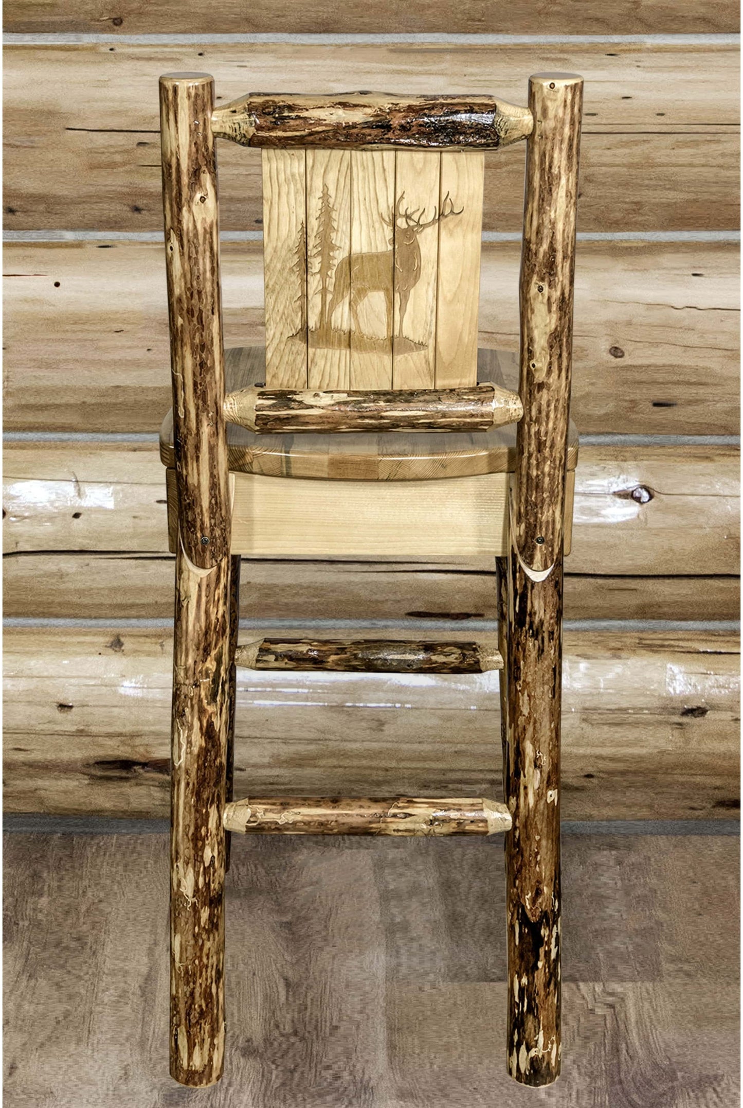 Montana Woodworks Glacier Country Kollektion Counter Height Barshocker mit Rücken - Laser Gravur Design