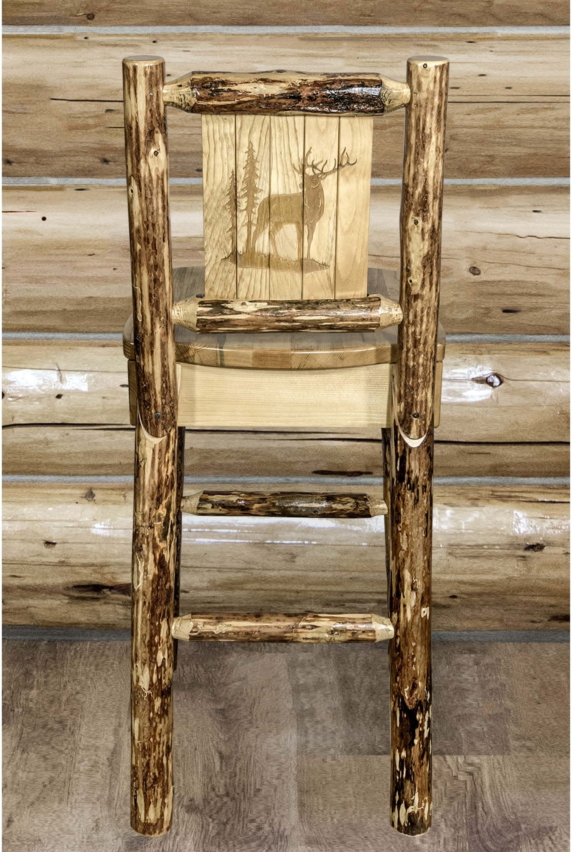 Montana Woodworks Glacier Country Kollektion Counter Height Barshocker mit Rücken - Laser Gravur Design