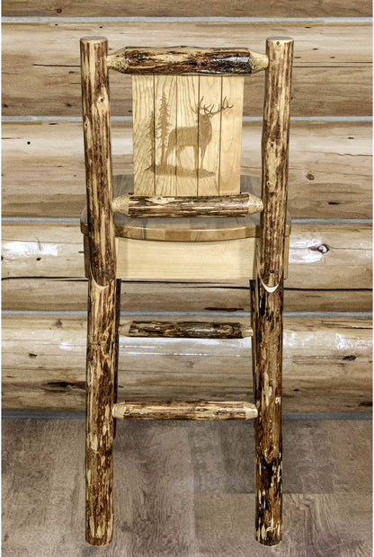 Montana Woodworks Glacier Country Kollektion Counter Height Barshocker mit Rücken - Laser Gravur Design