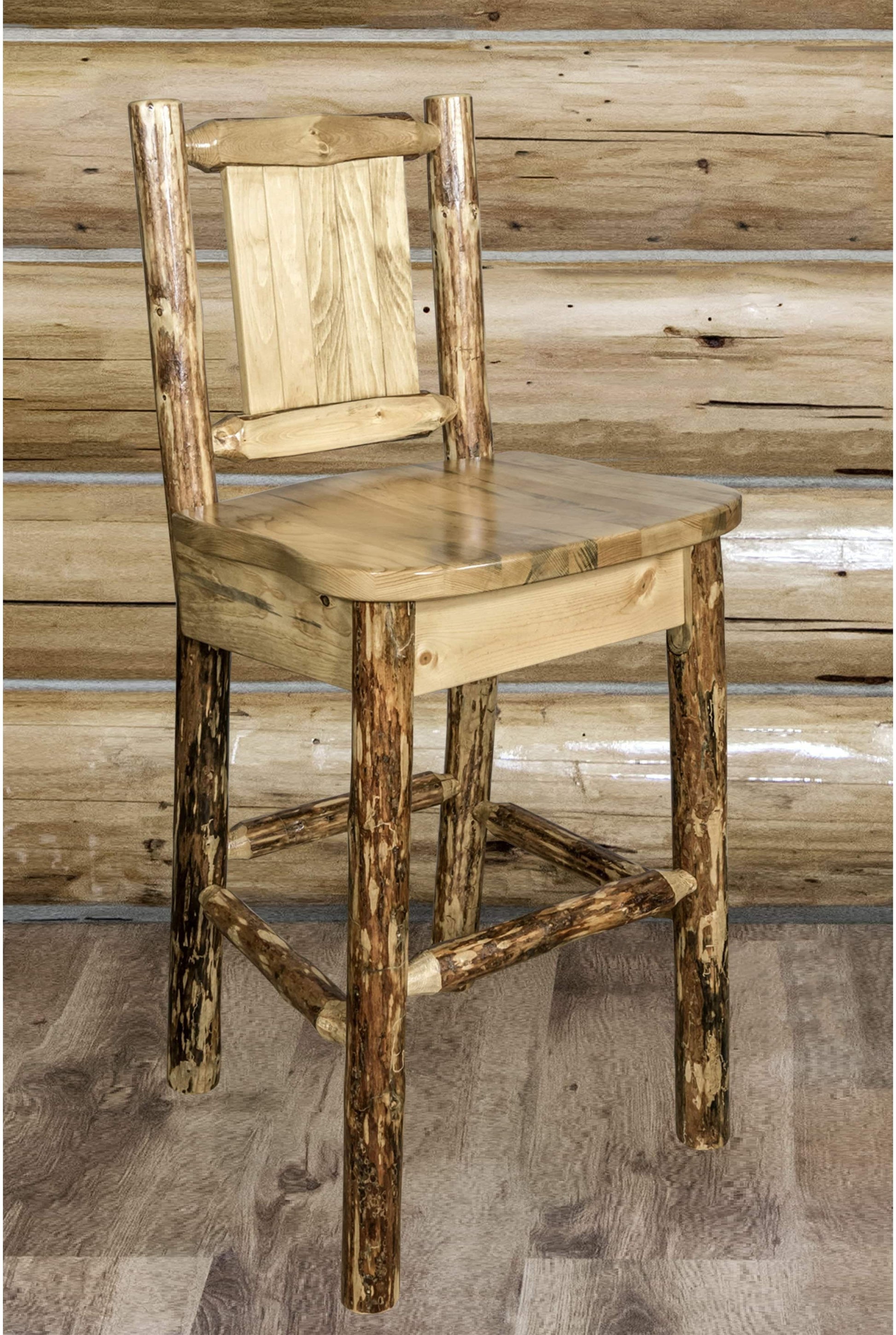 Montana Woodworks Glacier Country Kollektion Counter Height Barshocker mit Rücken - Laser Gravur Design