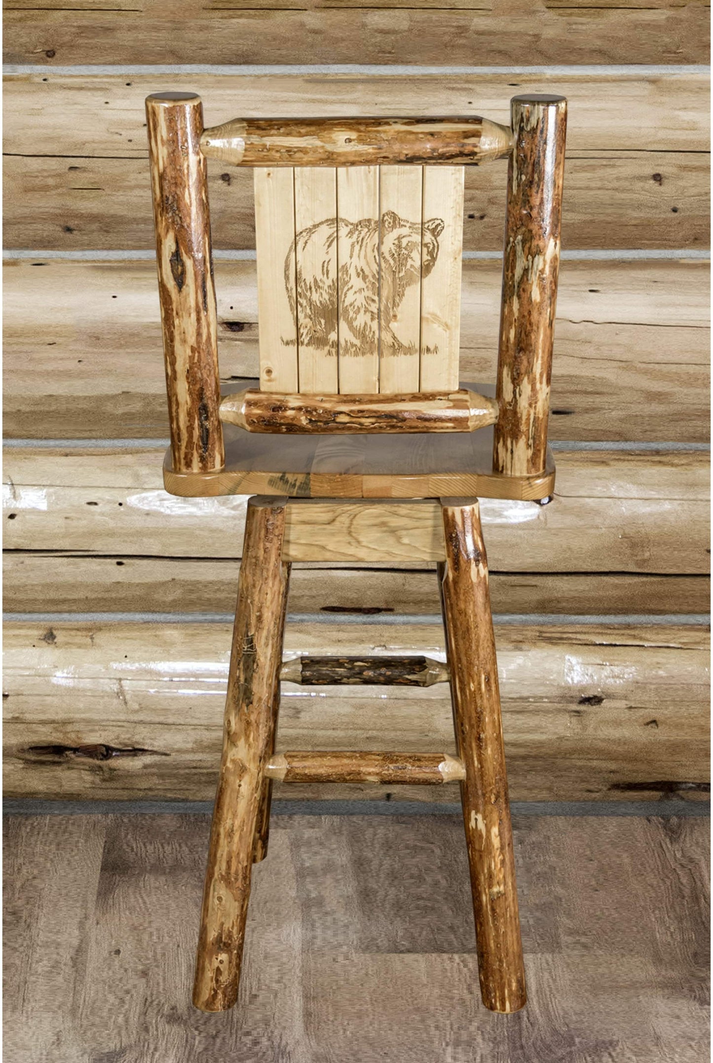 Montana Woodworks Glacier Country Kollektion Counter Height Barshocker mit Rücken & Schwenken - Laser Gravur Design