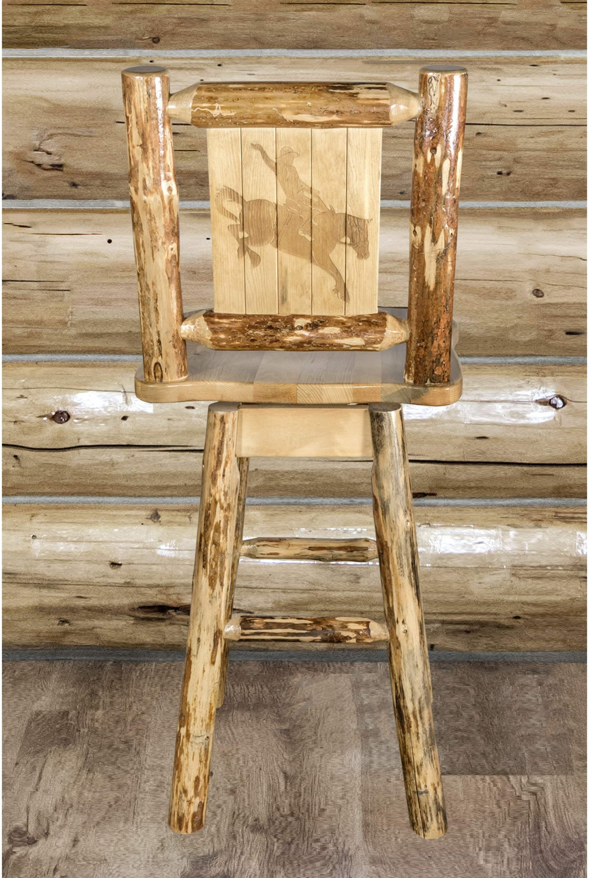 Montana Woodworks Glacier Country Kollektion Counter Height Barshocker mit Rücken & Schwenken - Laser Gravur Design