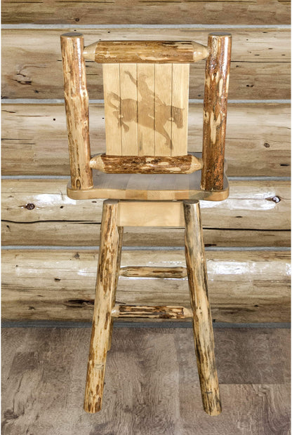 Montana Woodworks Glacier Country Kollektion Counter Height Barshocker mit Rücken & Schwenken - Laser Gravur Design