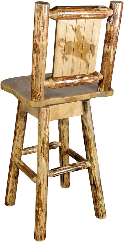 Montana Woodworks Glacier Country Kollektion Counter Height Barshocker mit Rücken & Schwenken - Laser Gravur Design