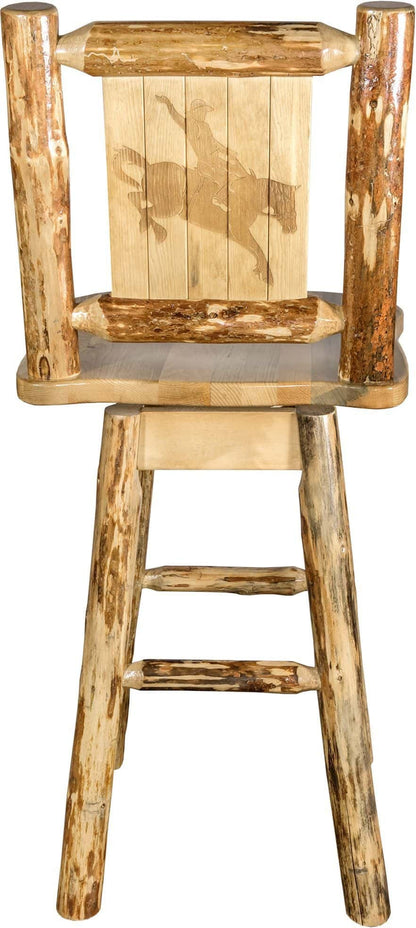 Montana Woodworks Glacier Country Kollektion Counter Height Barshocker mit Rücken & Schwenken - Laser Gravur Design
