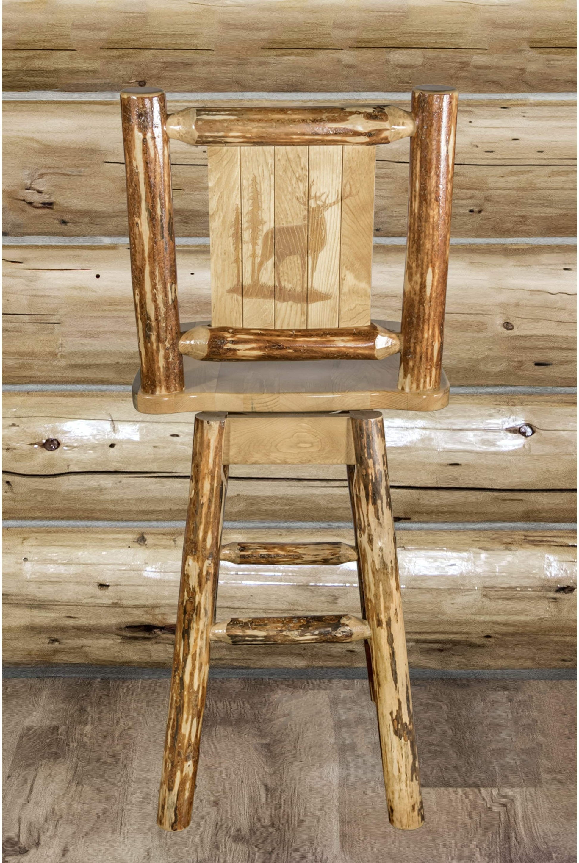 Montana Woodworks Glacier Country Kollektion Counter Height Barshocker mit Rücken & Schwenken - Laser Gravur Design