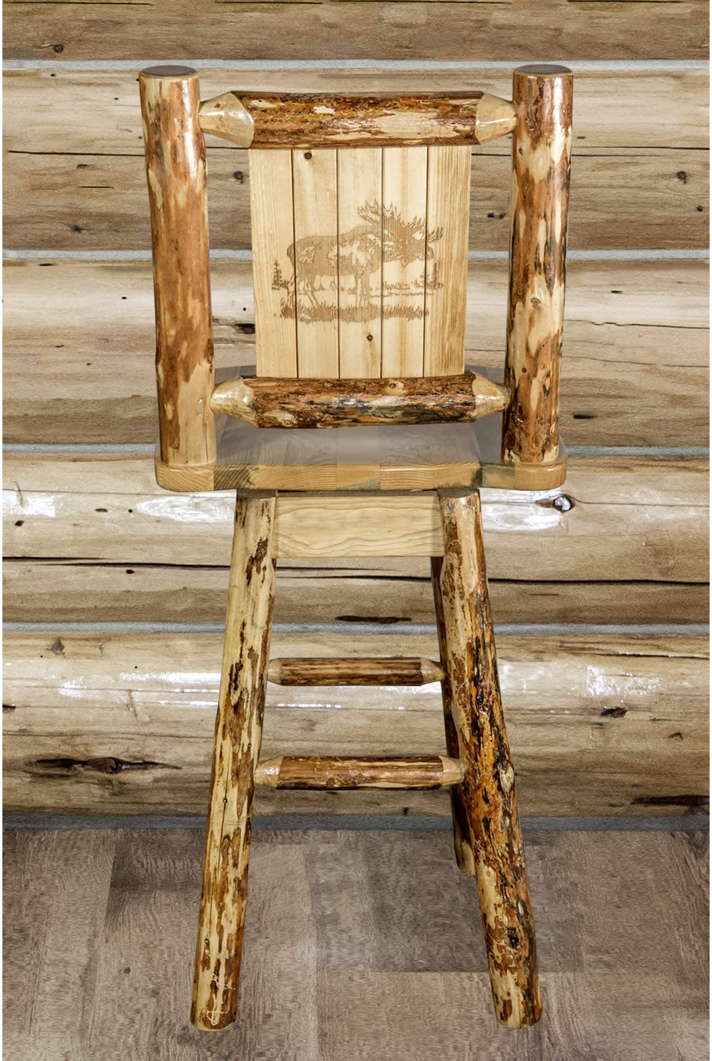 Montana Woodworks Glacier Country Kollektion Counter Height Barshocker mit Rücken & Schwenken - Laser Gravur Design