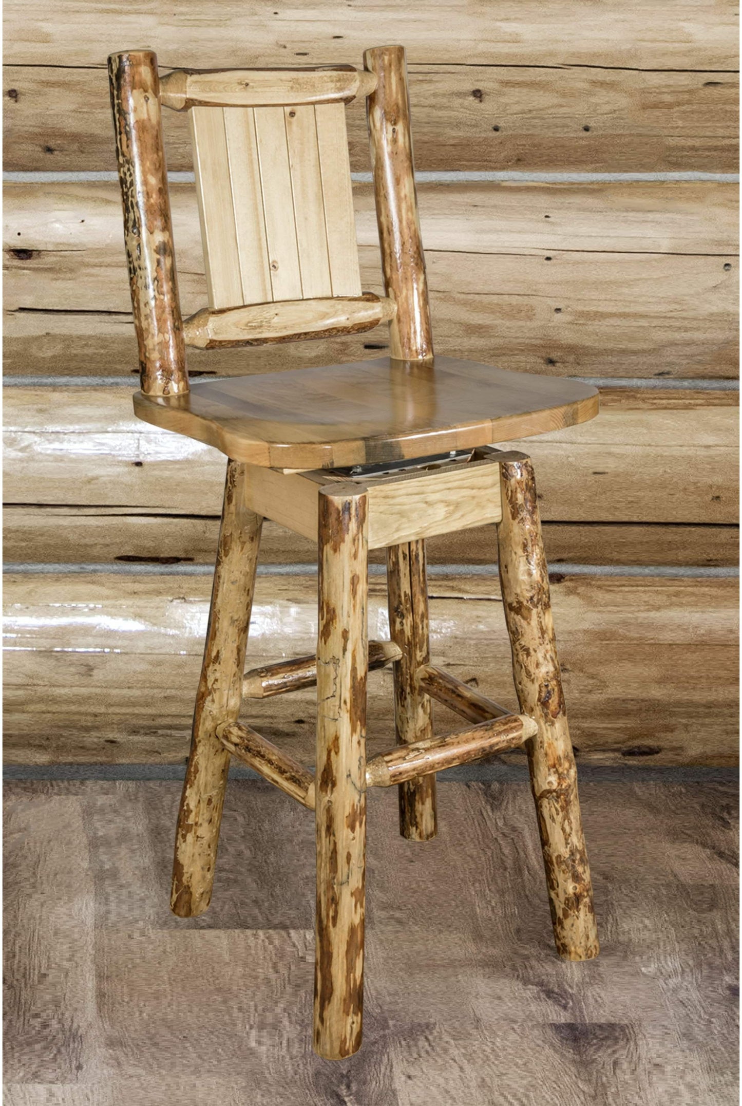 Montana Woodworks Glacier Country Kollektion Counter Height Barshocker mit Rücken & Schwenken - Laser Gravur Design
