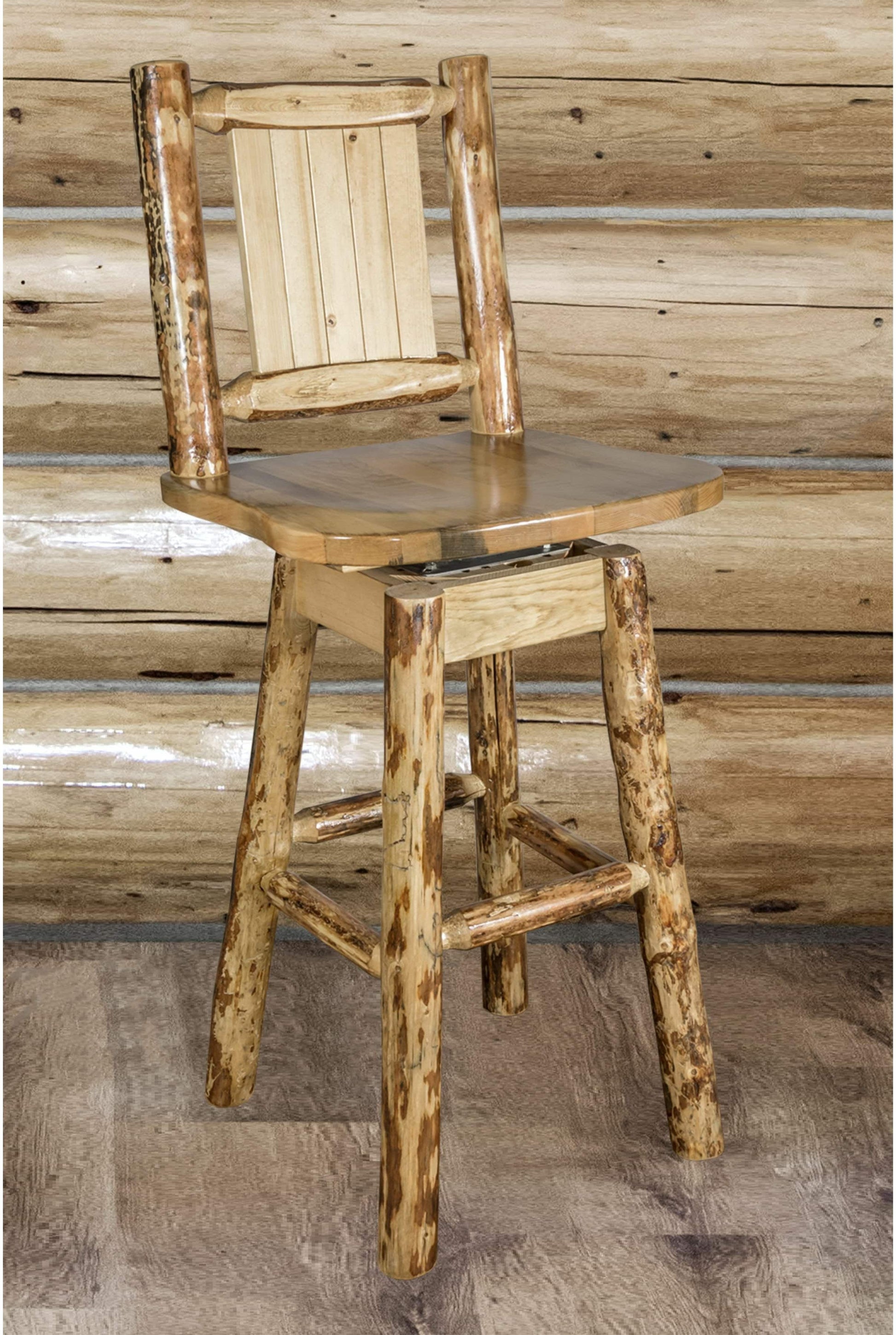 Montana Woodworks Glacier Country Kollektion Counter Height Barshocker mit Rücken & Schwenken - Laser Gravur Design