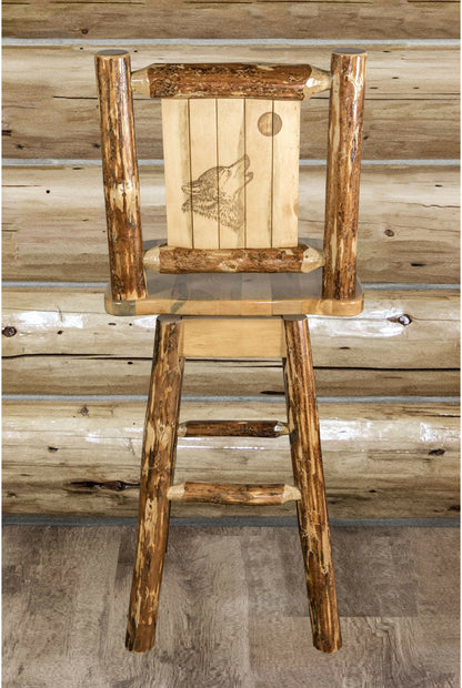 Montana Woodworks Glacier Country Kollektion Counter Height Barshocker mit Rücken & Schwenken - Laser Gravur Design