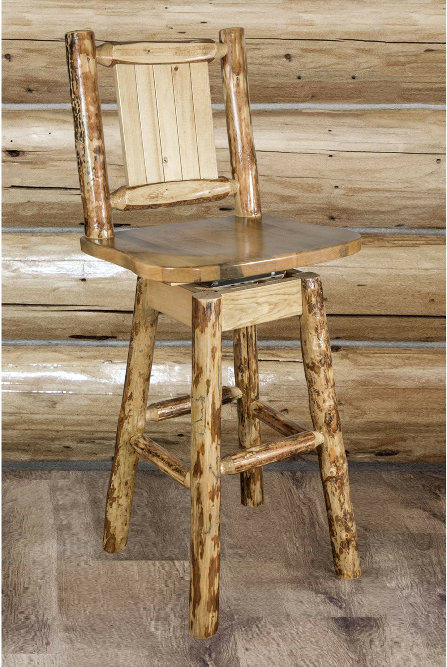 Montana Woodworks Glacier Country Kollektion Counter Height Barshocker mit Rücken & Schwenken - Laser Gravur Design