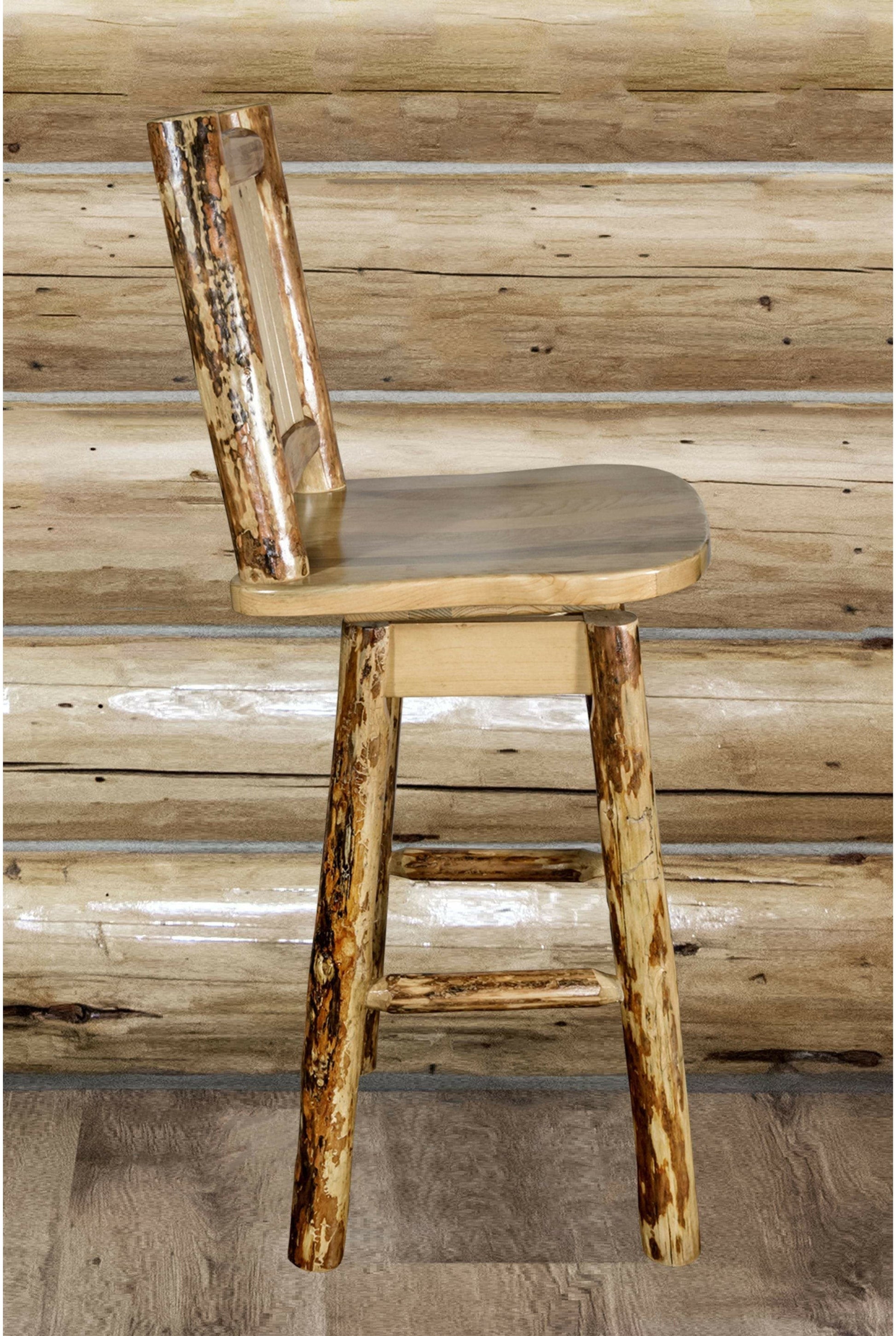 Montana Woodworks Glacier Country Kollektion Counter Height Barshocker mit Rücken & Schwenken - Laser Gravur Design