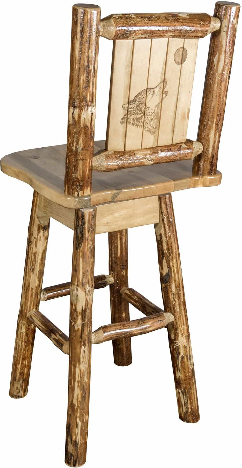 Montana Woodworks Glacier Country Kollektion Counter Height Barshocker mit Rücken & Schwenken - Laser Gravur Design