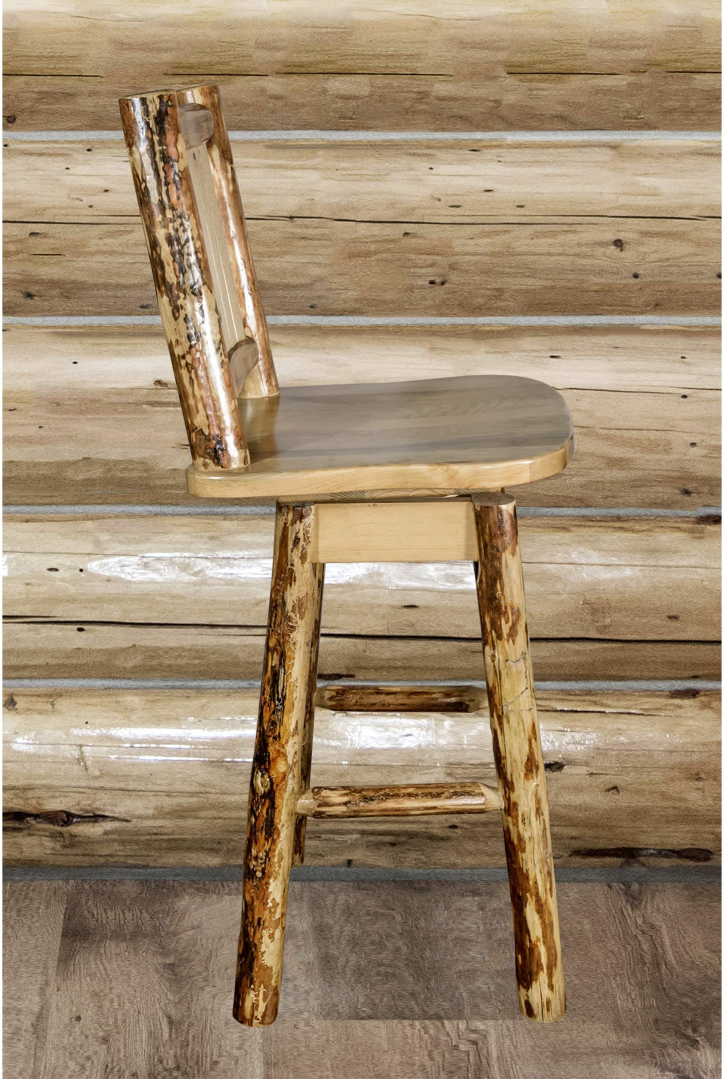 Montana Woodworks Glacier Country Kollektion Counter Height Barshocker mit Rücken & Schwenken - Laser Gravur Design