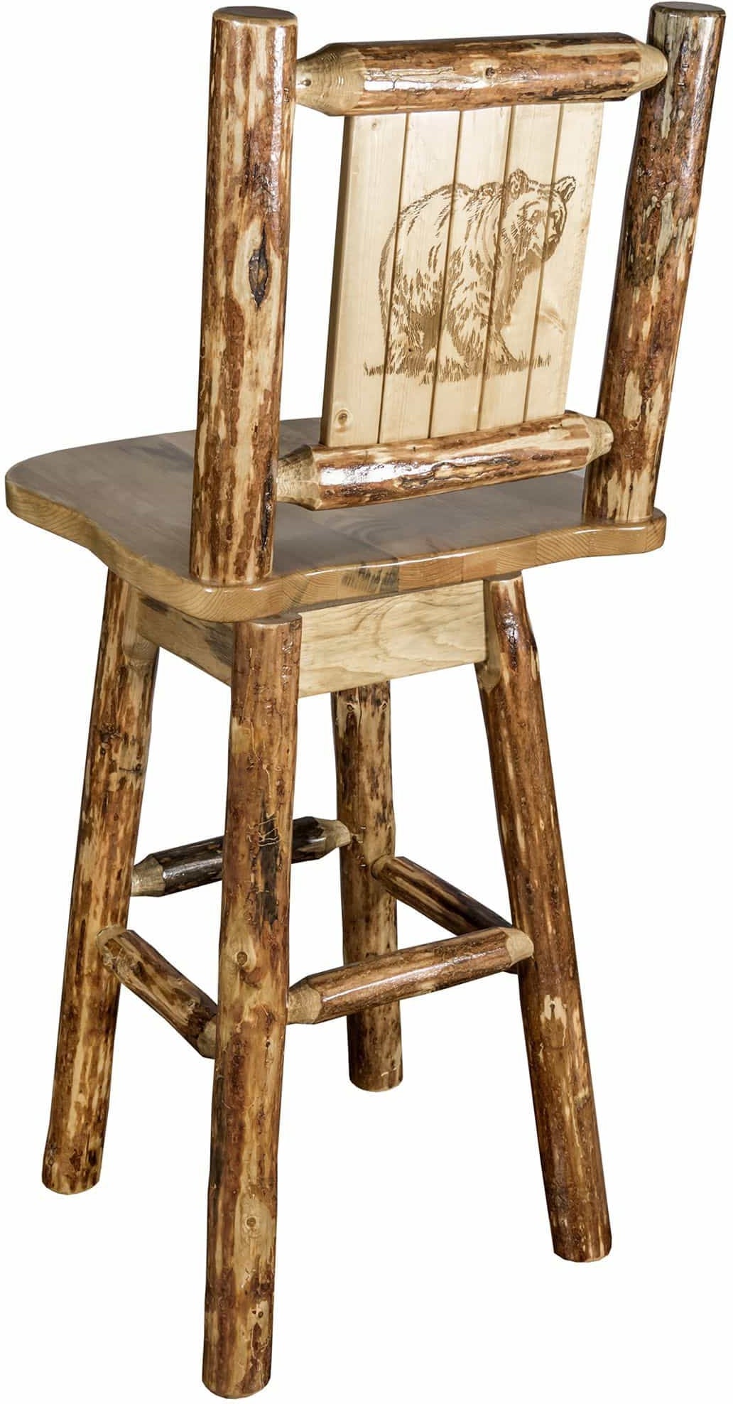 Montana Woodworks Glacier Country Kollektion Counter Height Barshocker mit Rücken & Schwenken - Laser Gravur Design