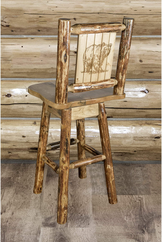 Montana Woodworks Glacier Country Kollektion Counter Height Barshocker mit Rücken & Schwenken - Laser Gravur Design