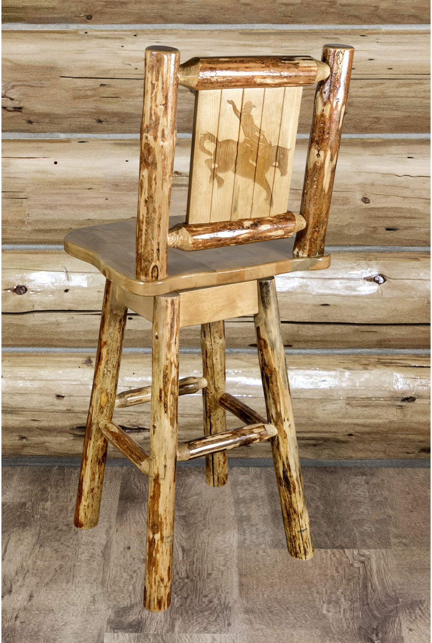 Montana Woodworks Glacier Country Kollektion Counter Height Barshocker mit Rücken & Schwenken - Laser Gravur Design
