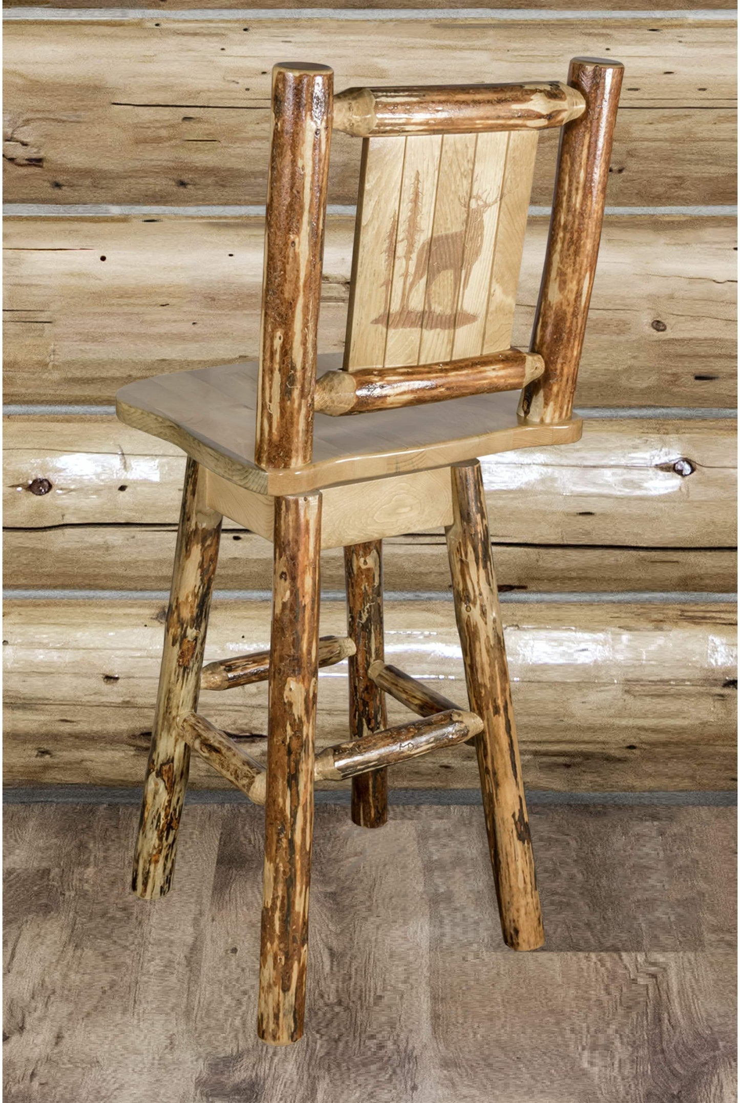 Montana Woodworks Glacier Country Kollektion Counter Height Barshocker mit Rücken & Schwenken - Laser Gravur Design