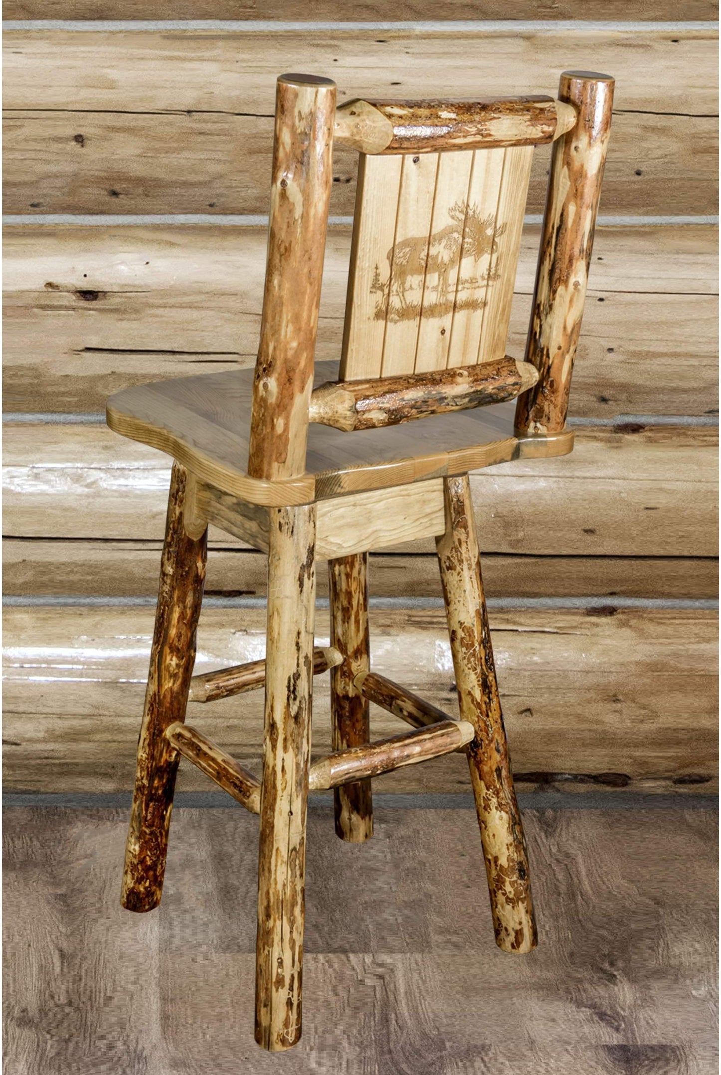 Montana Woodworks Glacier Country Kollektion Counter Height Barshocker mit Rücken & Schwenken - Laser Gravur Design