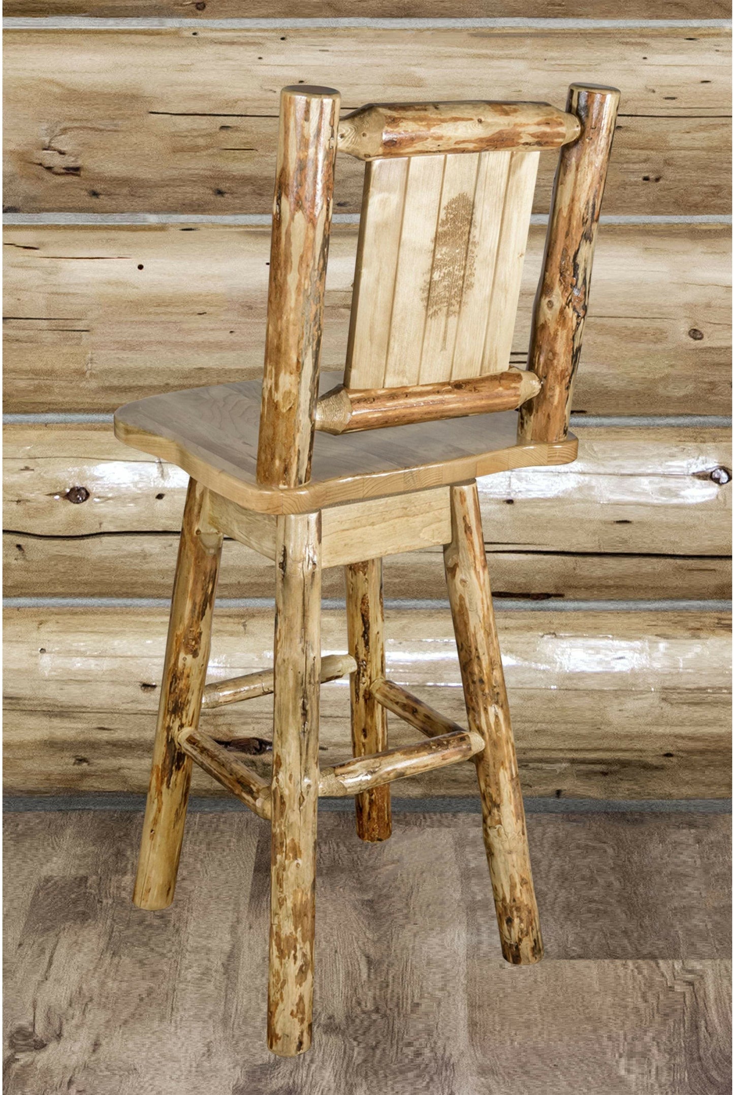 Montana Woodworks Glacier Country Kollektion Counter Height Barshocker mit Rücken & Schwenken - Laser Gravur Design