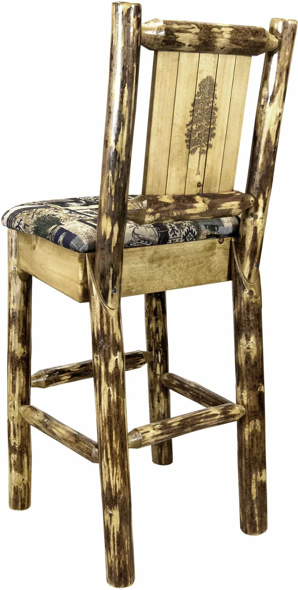 Montana Woodworks Glacier Country Kollektion Counter Height Barstool Woodland Polsterung mit Lasergravur Design