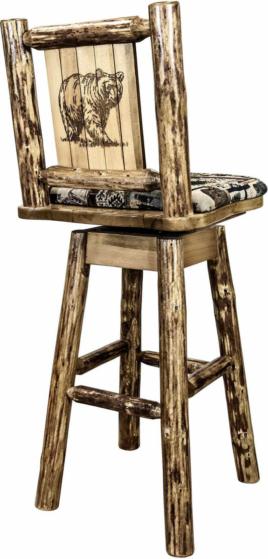 Montana Woodworks Glacier Country Kollektion Counter Height Barstool Woodland Polsterung mit Lasergravur Design