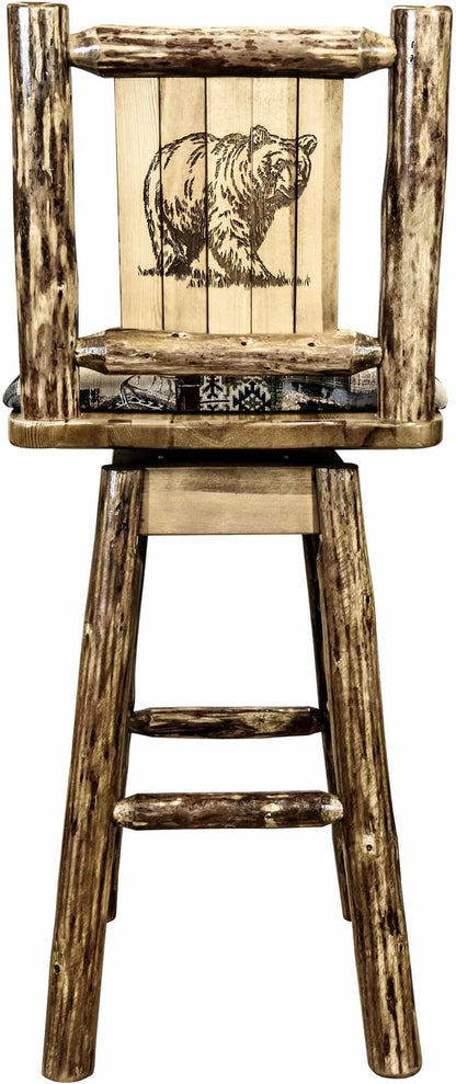 Montana Woodworks Glacier Country Kollektion Counter Height Barstool Woodland Polsterung mit Lasergravur Design