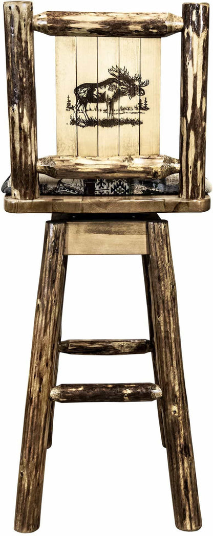 Montana Woodworks Glacier Country Kollektion Counter Height Barstool Woodland Polsterung mit Lasergravur Design
