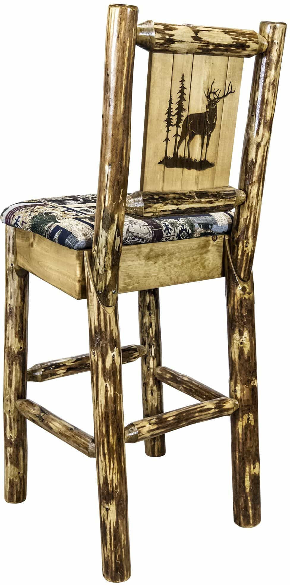 Montana Woodworks Glacier Country Kollektion Counter Height Barstool Woodland Polsterung mit Lasergravur Design