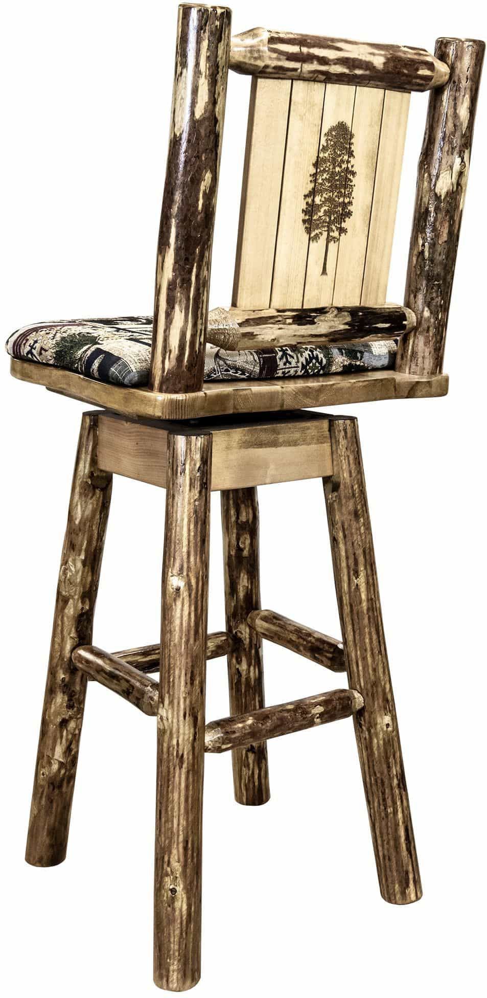Montana Woodworks Glacier Country Kollektion Counter Height Barstool Woodland Polsterung mit Lasergravur Design