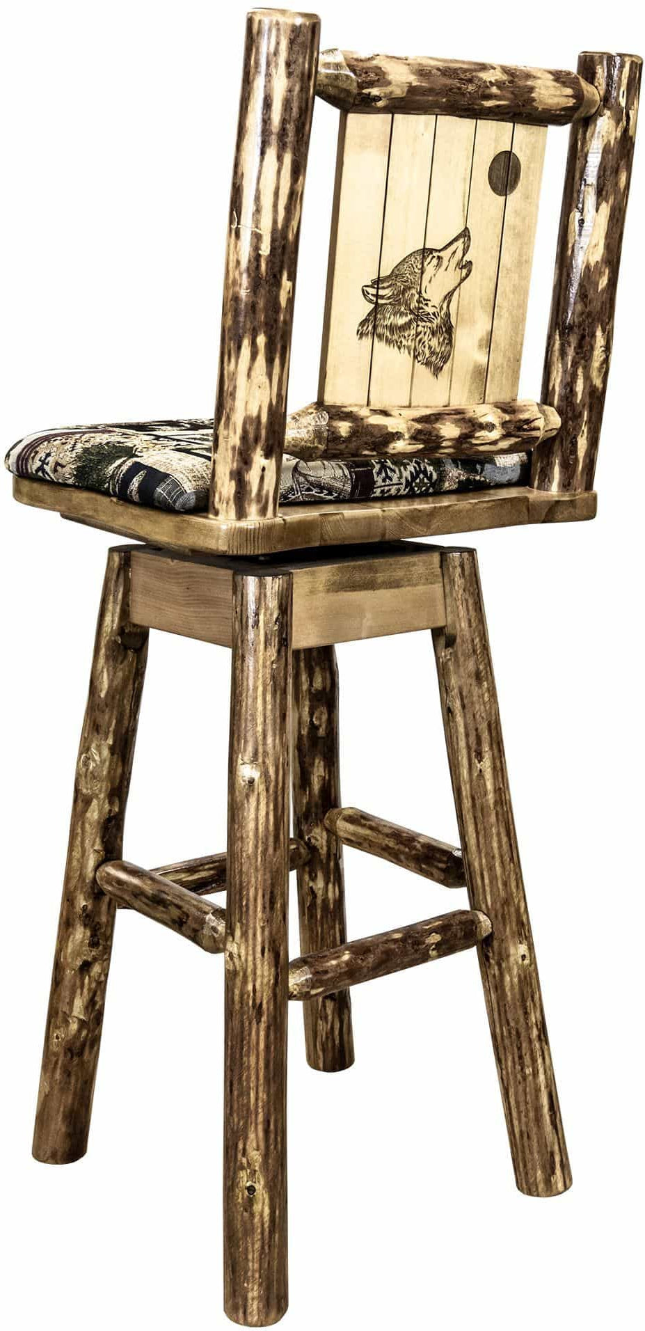 Montana Woodworks Glacier Country Kollektion Counter Height Barstool Woodland Polsterung mit Lasergravur Design