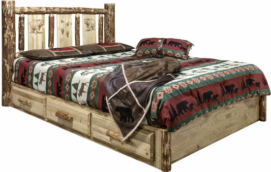 Montana Woodworks Glacier Country Kollektion Vollständige Speicherplattform mit Lasergravurdesign