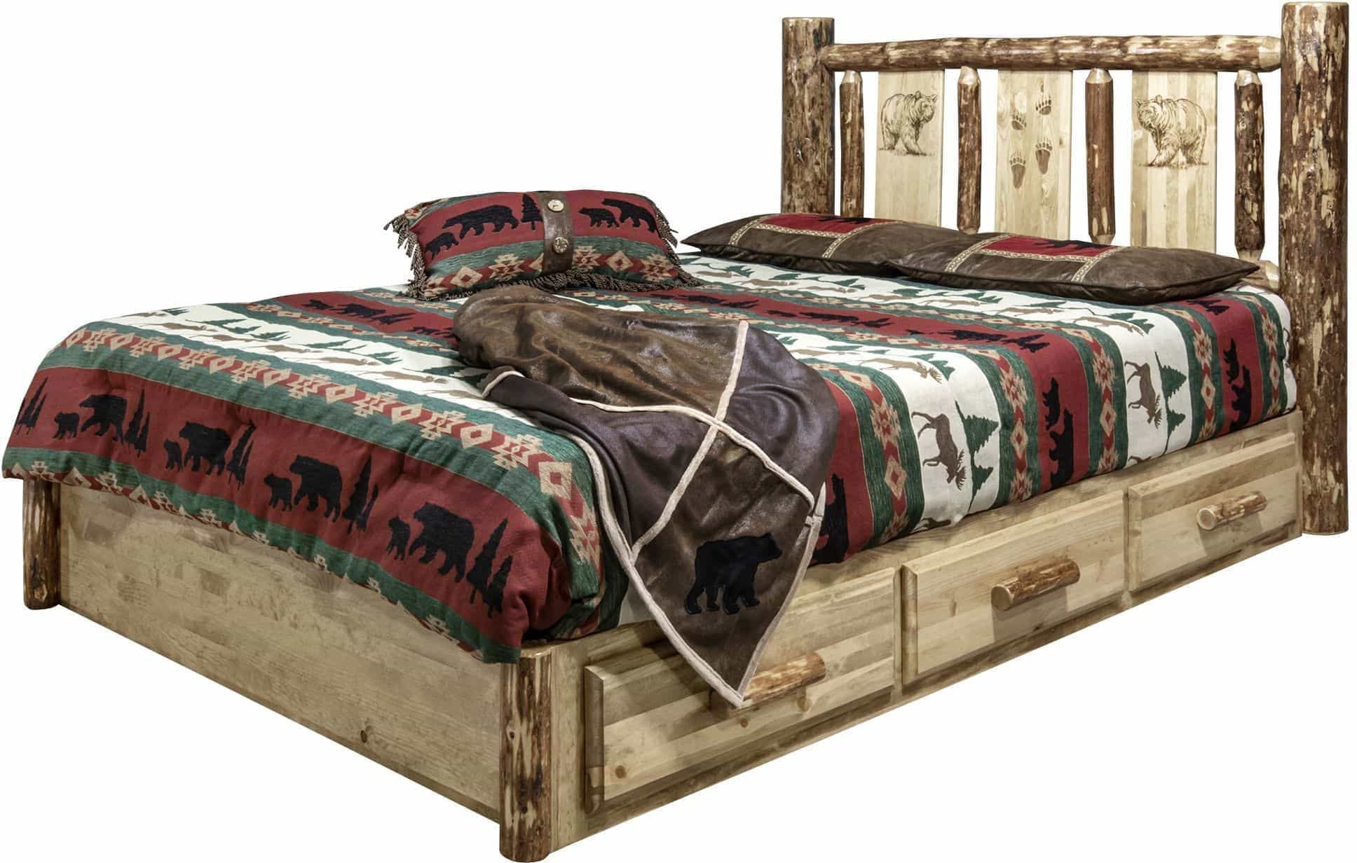 Montana Woodworks Glacier Country Kollektion Vollständige Speicherplattform mit Lasergravurdesign