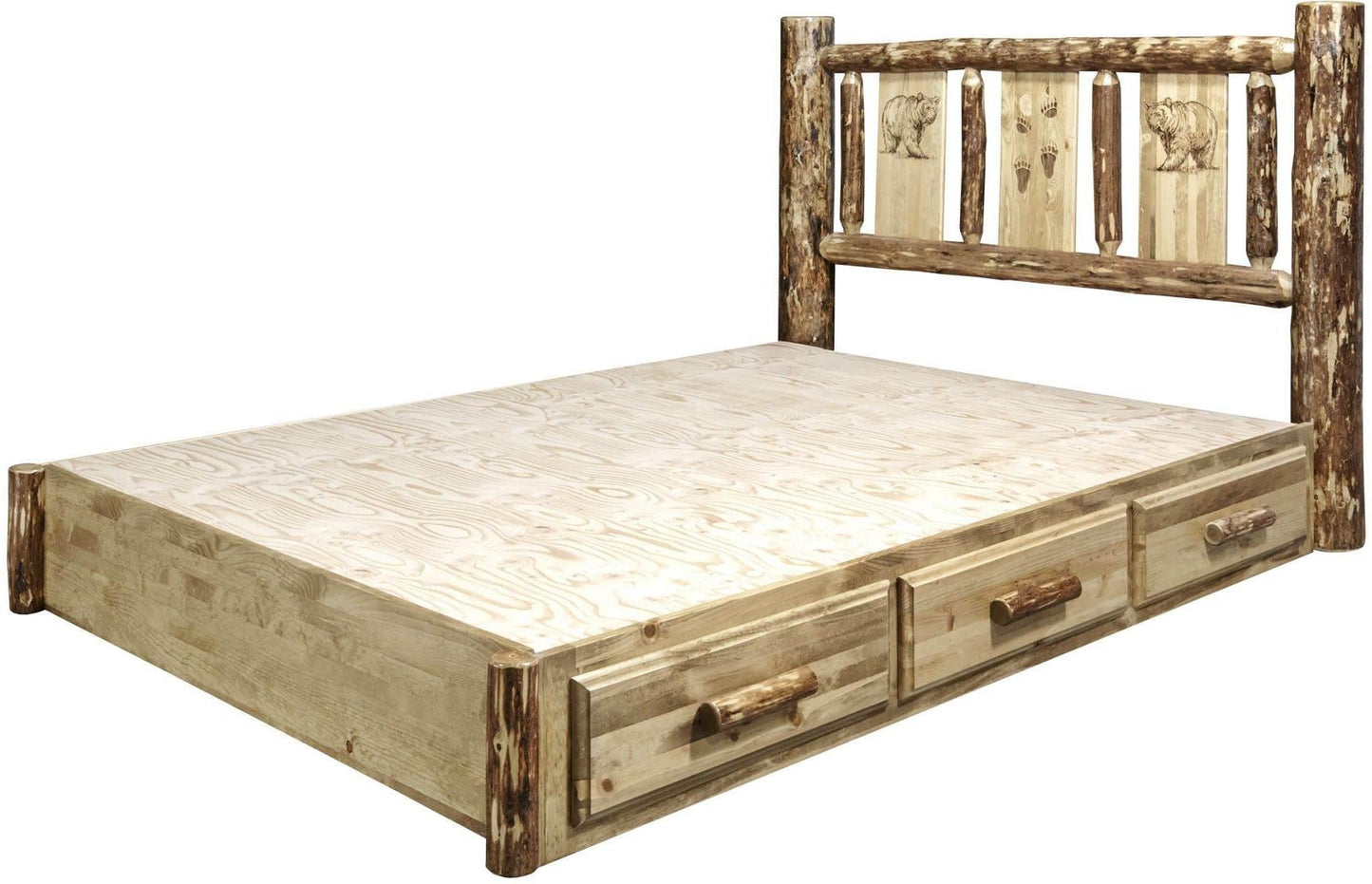 Montana Woodworks Glacier Country Kollektion Vollständige Speicherplattform mit Lasergravurdesign