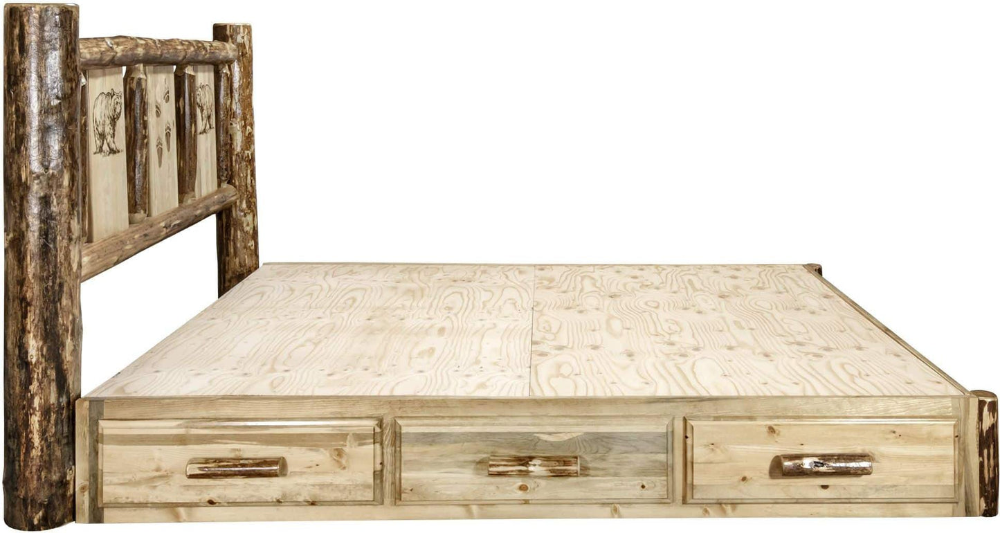 Montana Woodworks Glacier Country Kollektion Vollständige Speicherplattform mit Lasergravurdesign