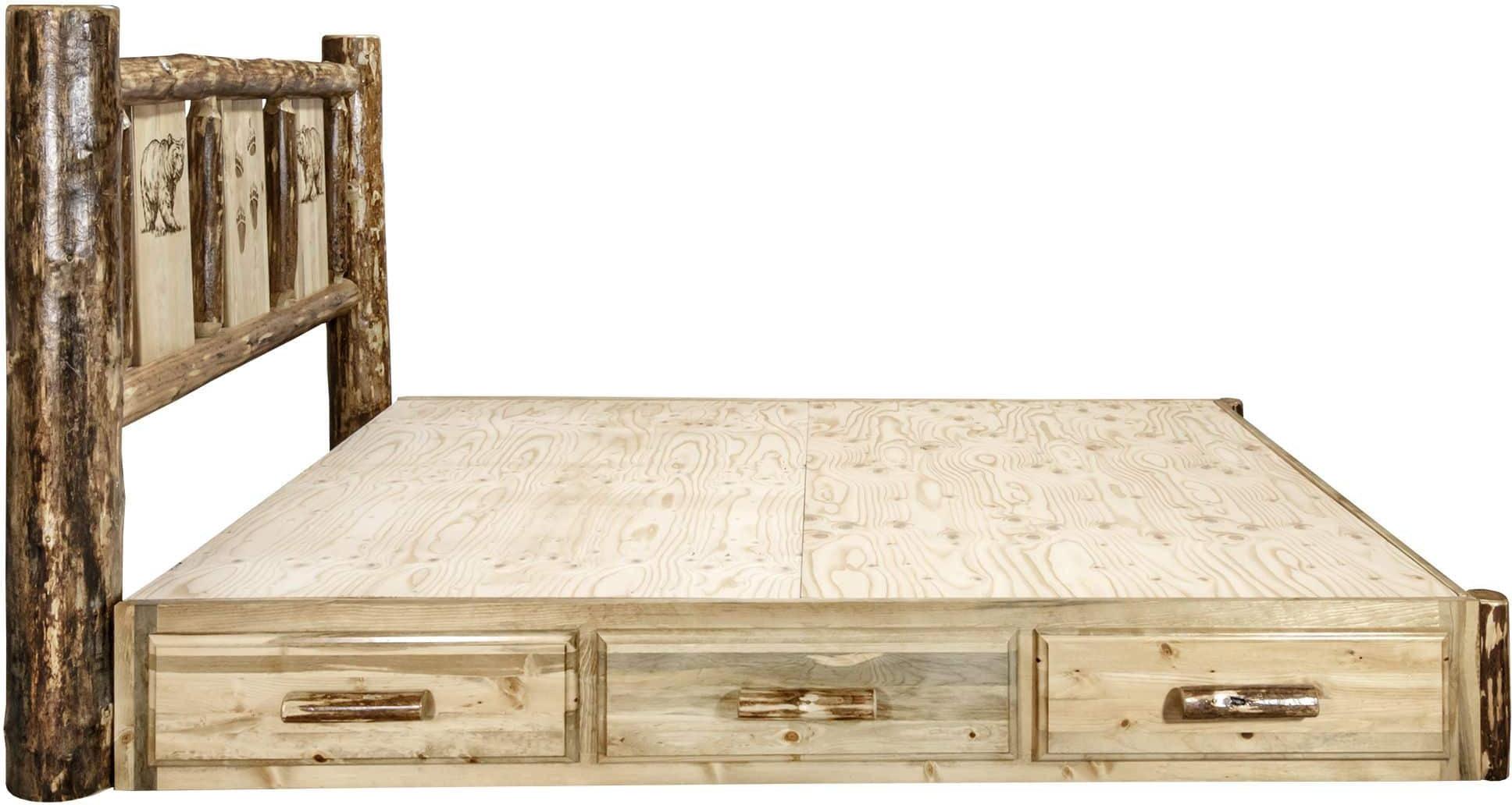 Montana Woodworks Glacier Country Kollektion Vollständige Speicherplattform mit Lasergravurdesign