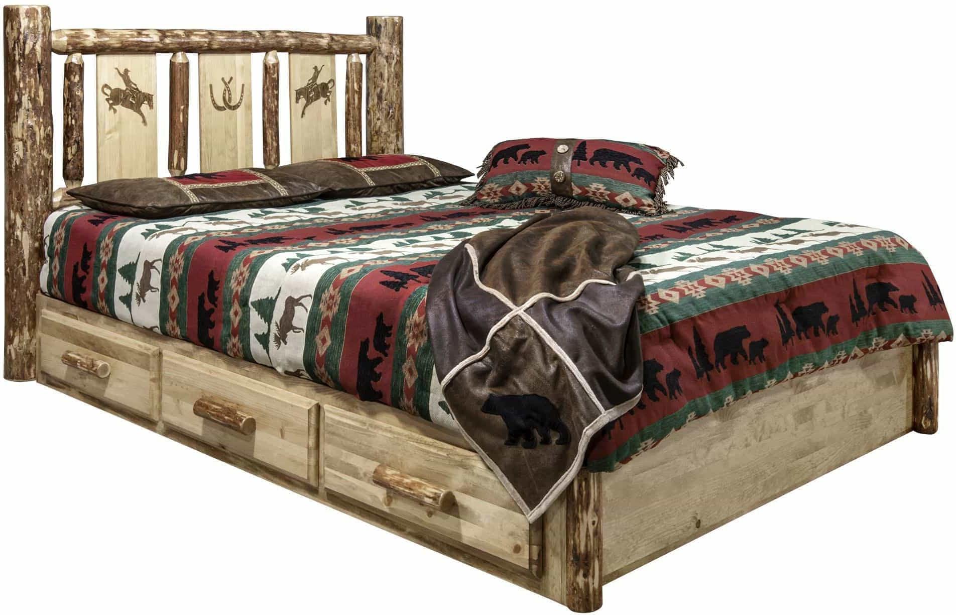 Montana Woodworks Glacier Country Kollektion King Speicherplattform mit Lasergravur Design