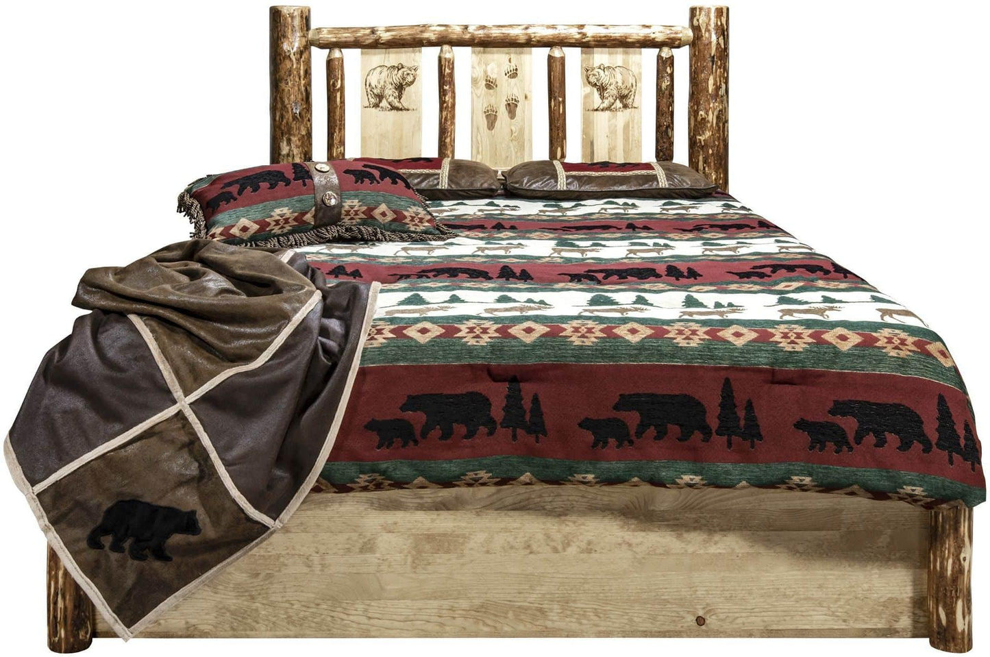 Montana Woodworks Glacier Country Kollektion Queen Storage-Plattform mit Laser-Gravur-Design