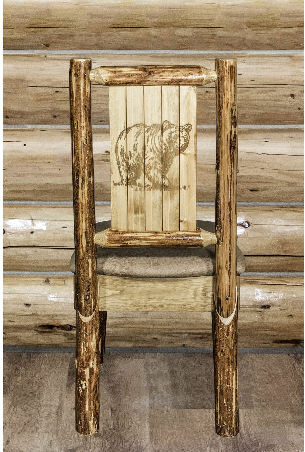 Montana Woodworks Glacier Country Kollektion Seitenstuhl Buckskin Polsterung mit Lasergravur Design