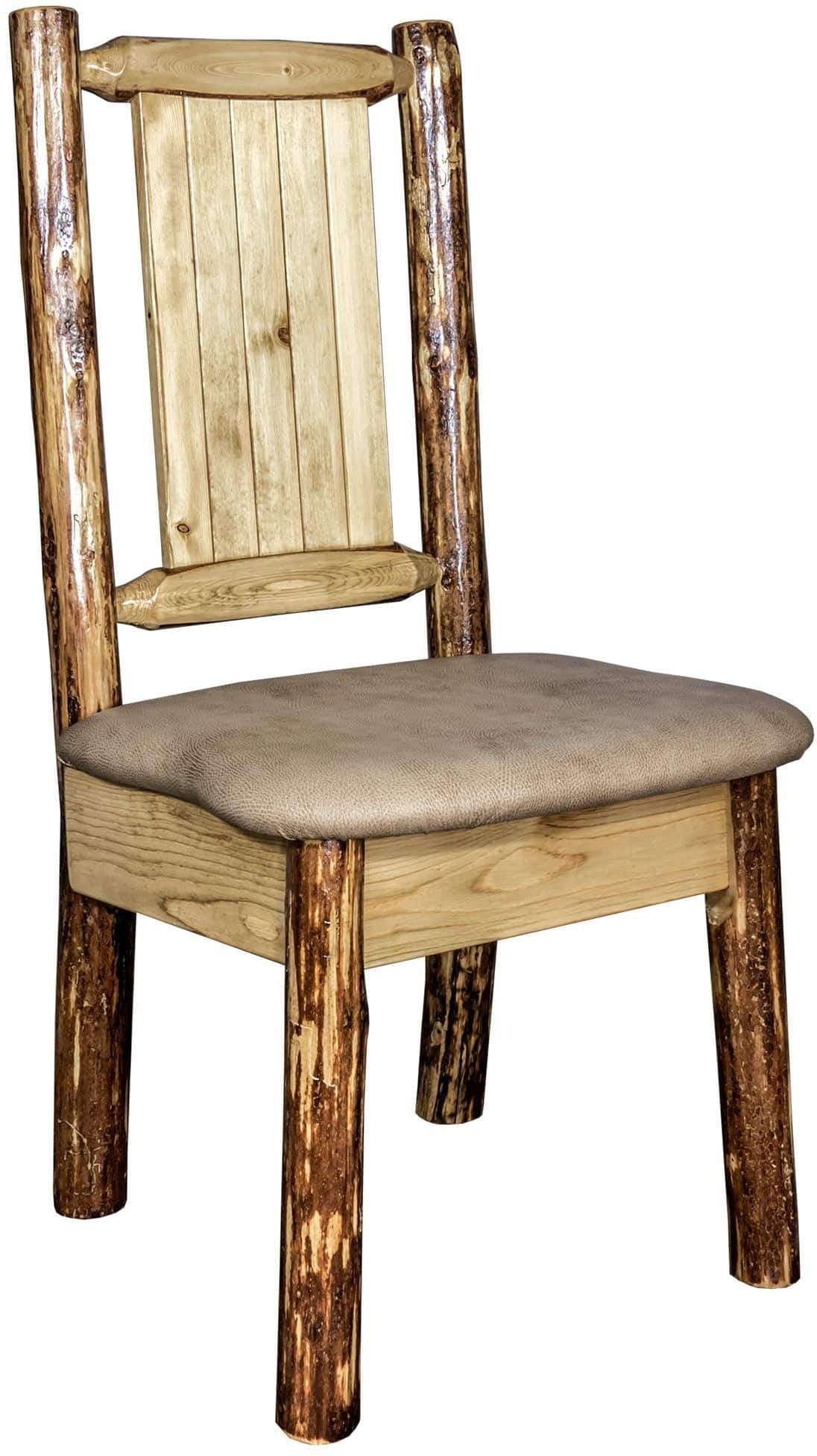 Montana Woodworks Glacier Country Kollektion Seitenstuhl Buckskin Polsterung mit Lasergravur Design