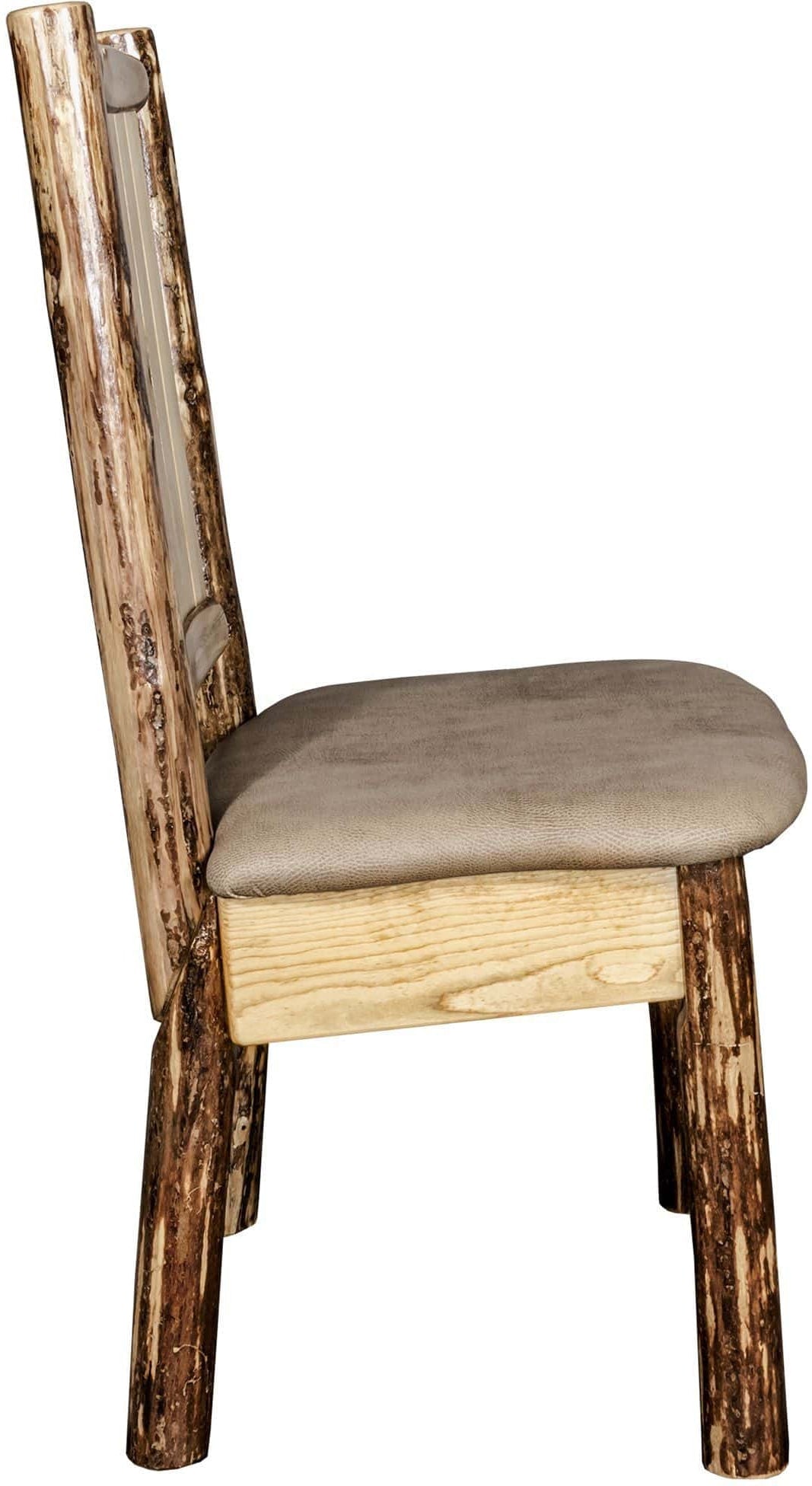 Montana Woodworks Glacier Country Kollektion Seitenstuhl Buckskin Polsterung mit Lasergravur Design