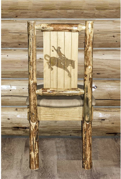 Montana Woodworks Glacier Country Kollektion Seitenstuhl Buckskin Polsterung mit Lasergravur Design