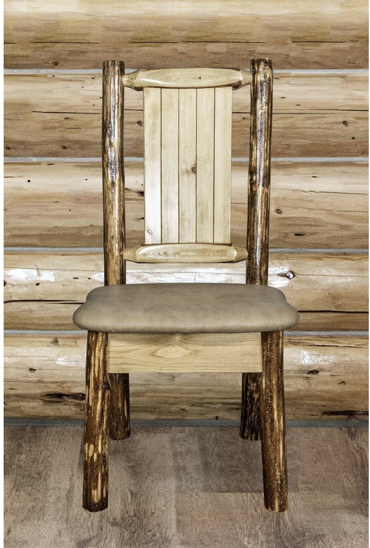 Montana Woodworks Glacier Country Kollektion Seitenstuhl Buckskin Polsterung mit Lasergravur Design