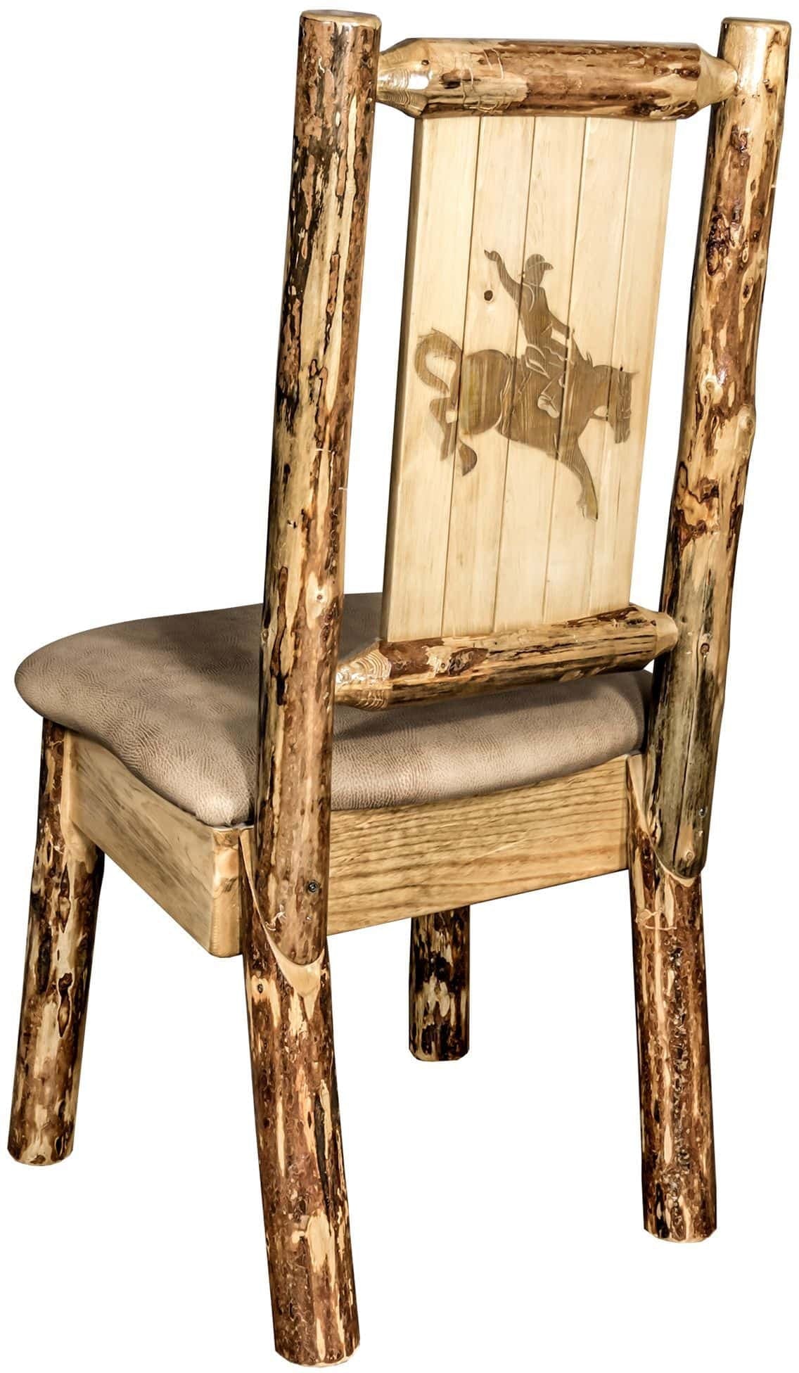 Montana Woodworks Glacier Country Kollektion Seitenstuhl Buckskin Polsterung mit Lasergravur Design