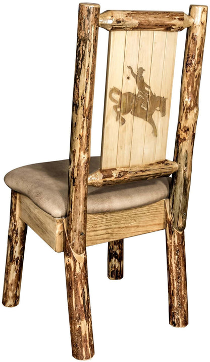 Montana Woodworks Glacier Country Kollektion Seitenstuhl Buckskin Polsterung mit Lasergravur Design