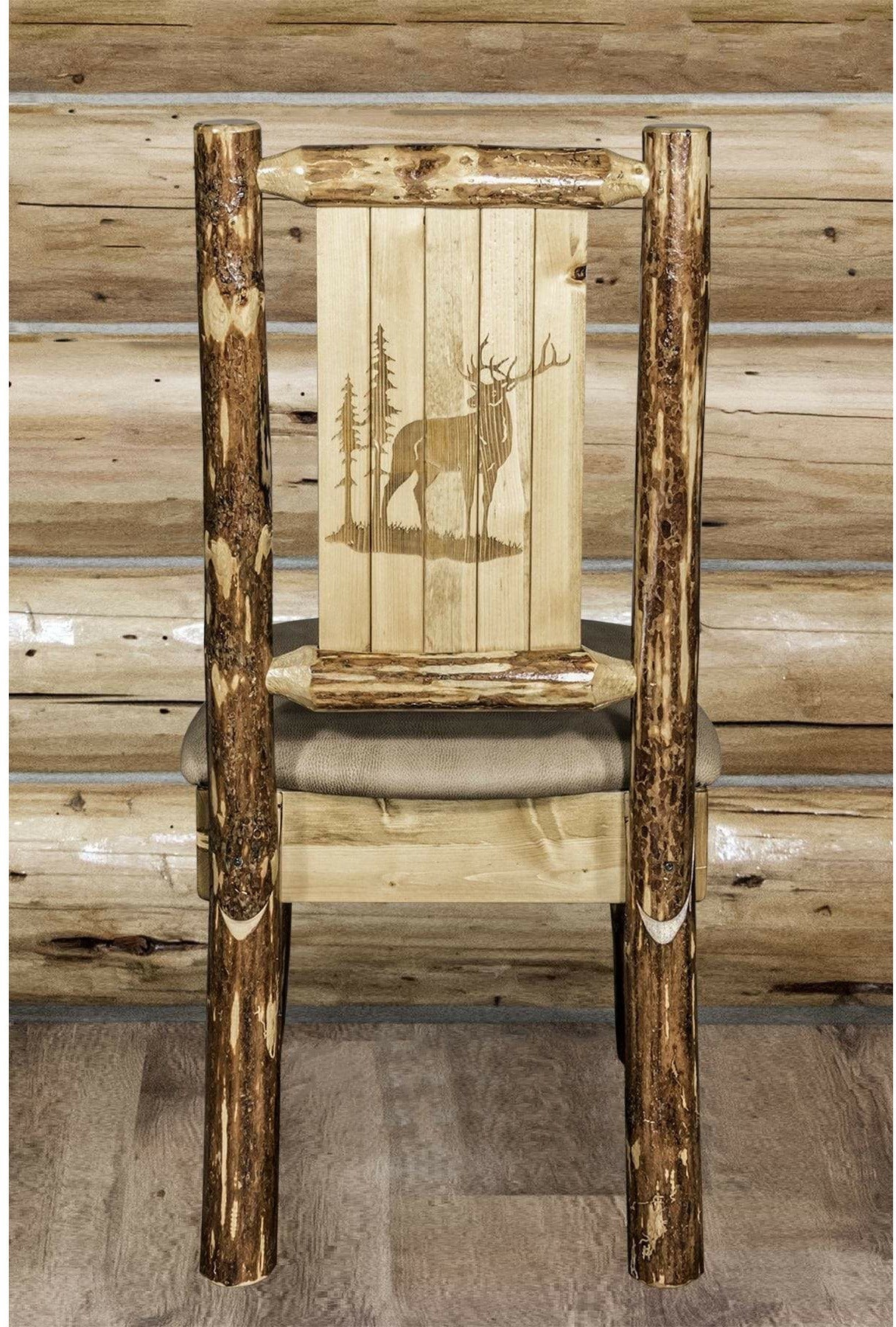 Montana Woodworks Glacier Country Kollektion Seitenstuhl Buckskin Polsterung mit Lasergravur Design
