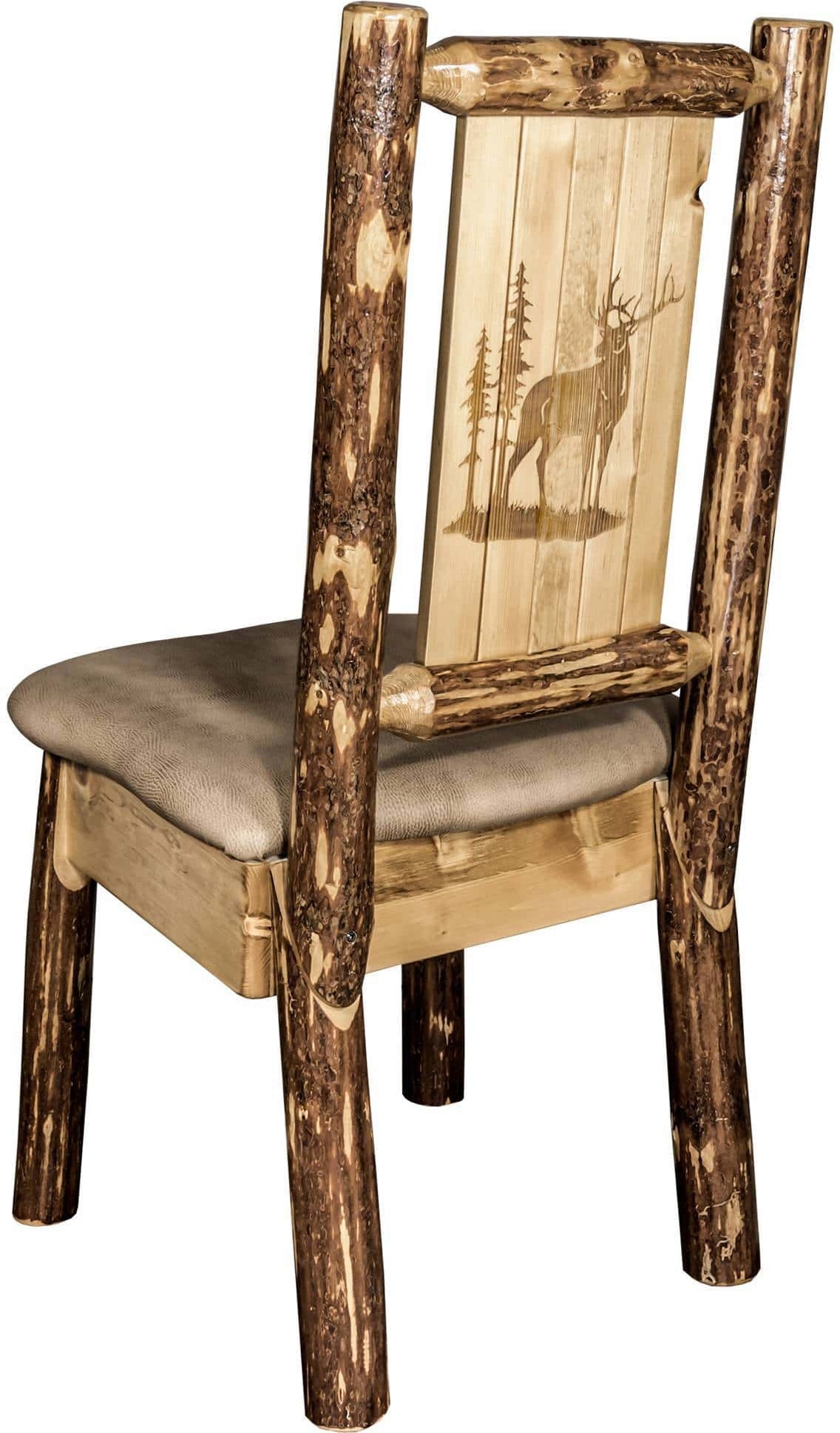 Montana Woodworks Glacier Country Kollektion Seitenstuhl Buckskin Polsterung mit Lasergravur Design
