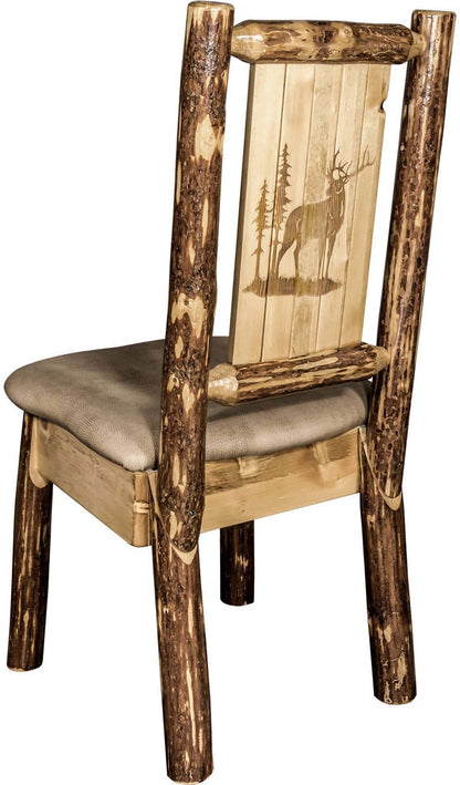 Montana Woodworks Glacier Country Kollektion Seitenstuhl Buckskin Polsterung mit Lasergravur Design