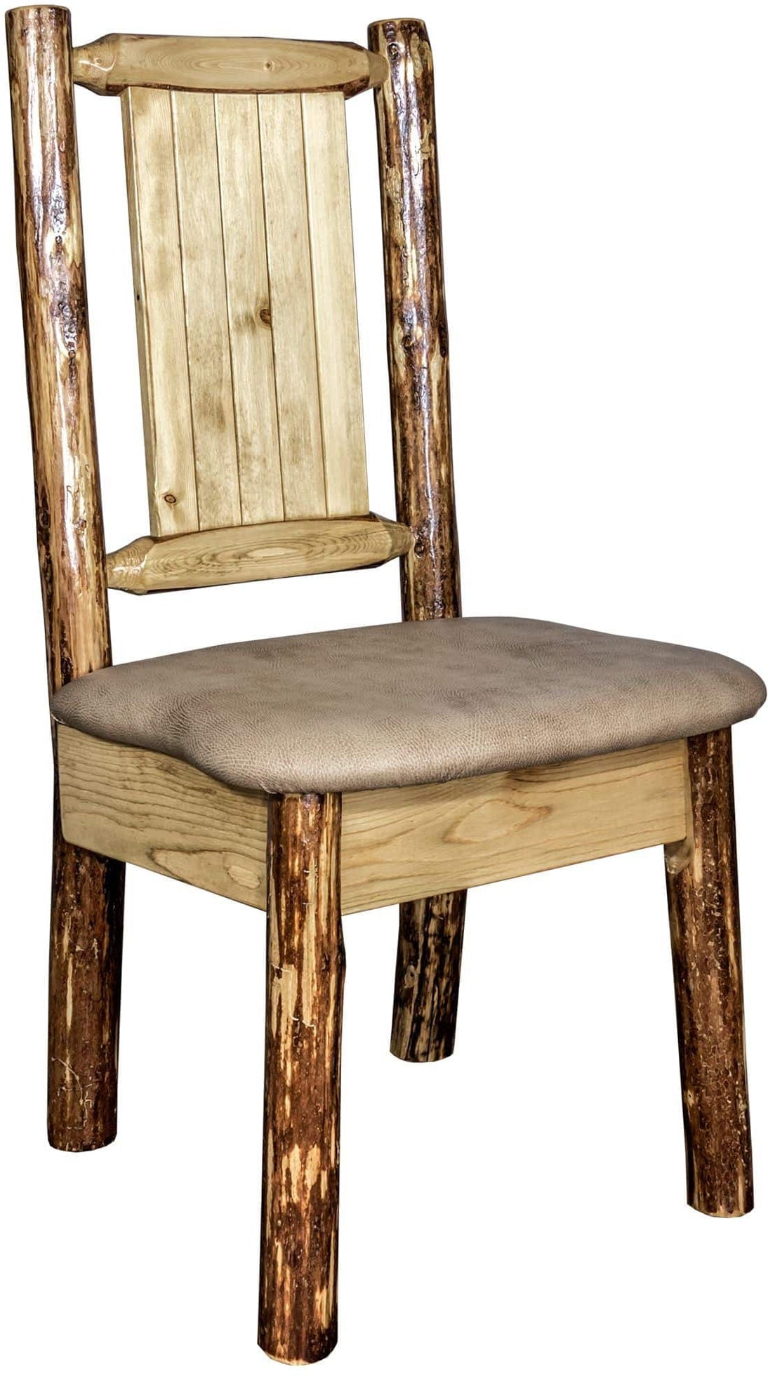 Montana Woodworks Glacier Country Kollektion Seitenstuhl Buckskin Polsterung mit Lasergravur Design